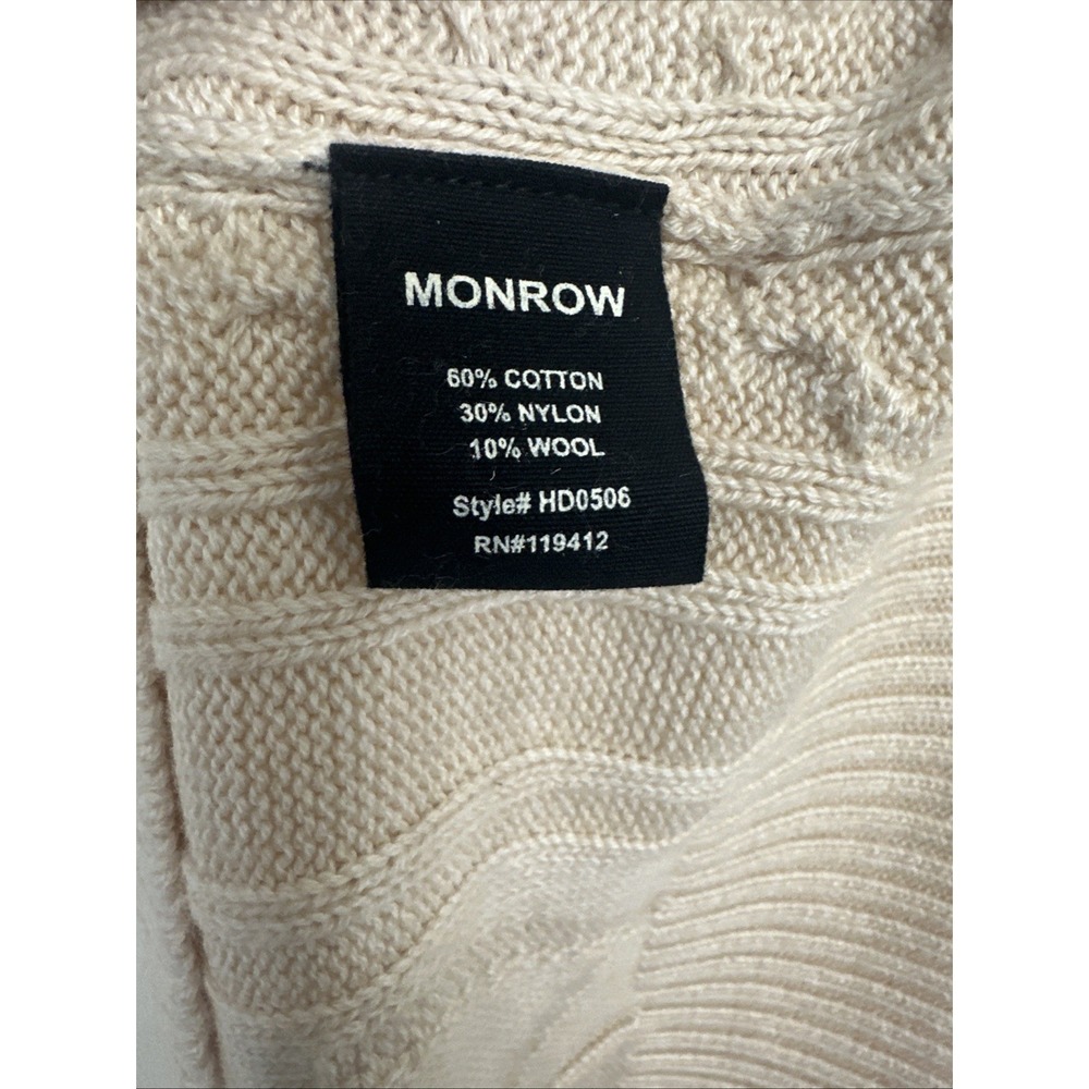 MONROW Women Size Medium Cable Knit Wool Blend Sweater Polo Dress Tan - Picture 10 of 15